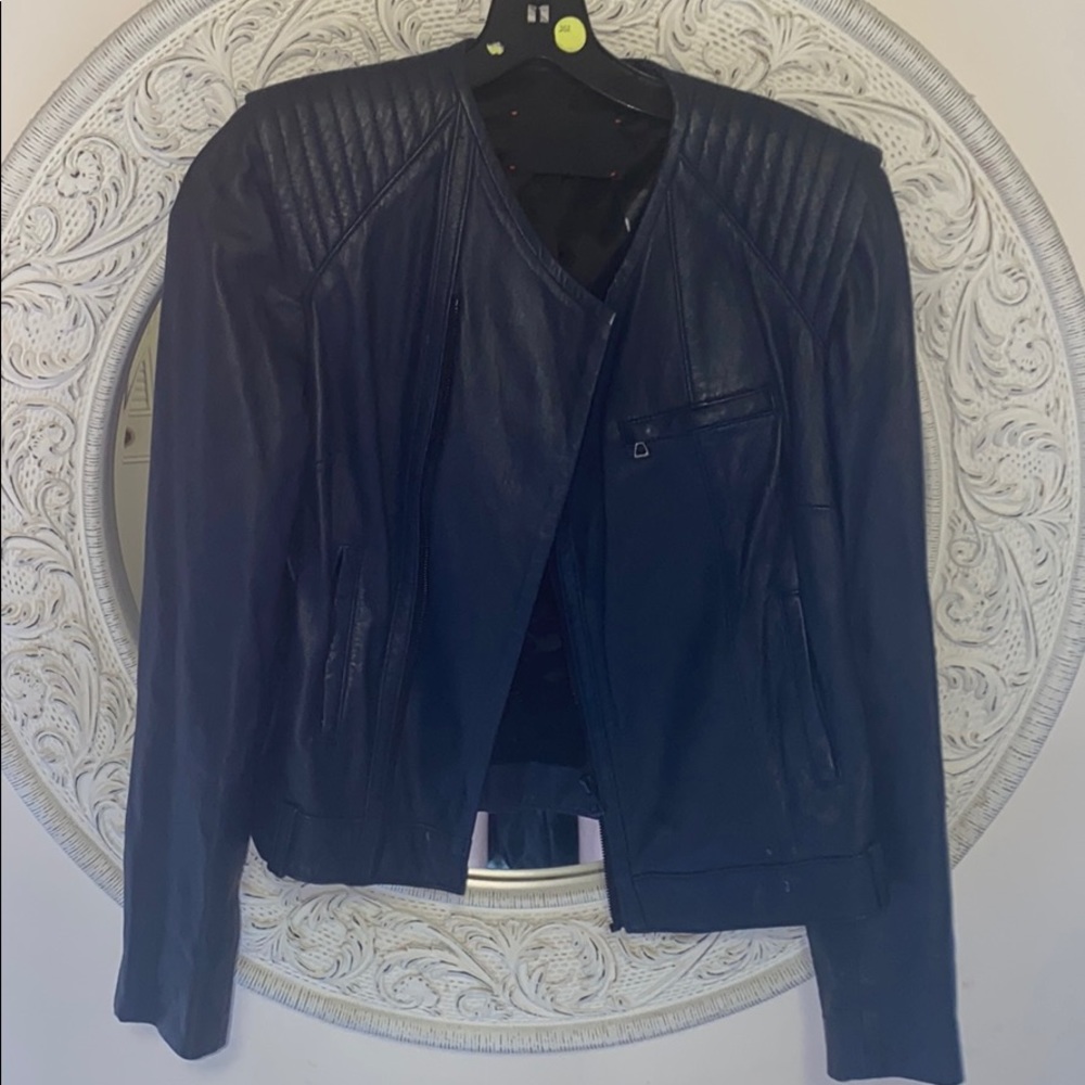 SALE Marna Ko Navy Blue Leather Jacket